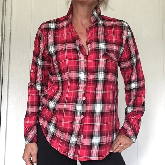 VICTORIAS SECRET PLAID FLANNEL PAJAMA SLEEP TOP MEDIUM - Picture 4 of 11